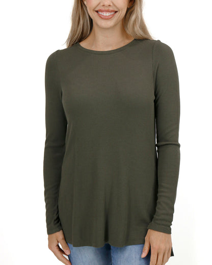 front view stock shot of olive long sleeve tunic tee