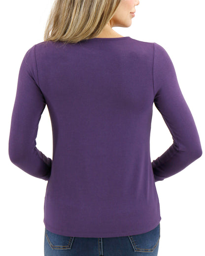 Back stock shot of Mystic Purple Long Sleeve Twist Front Top