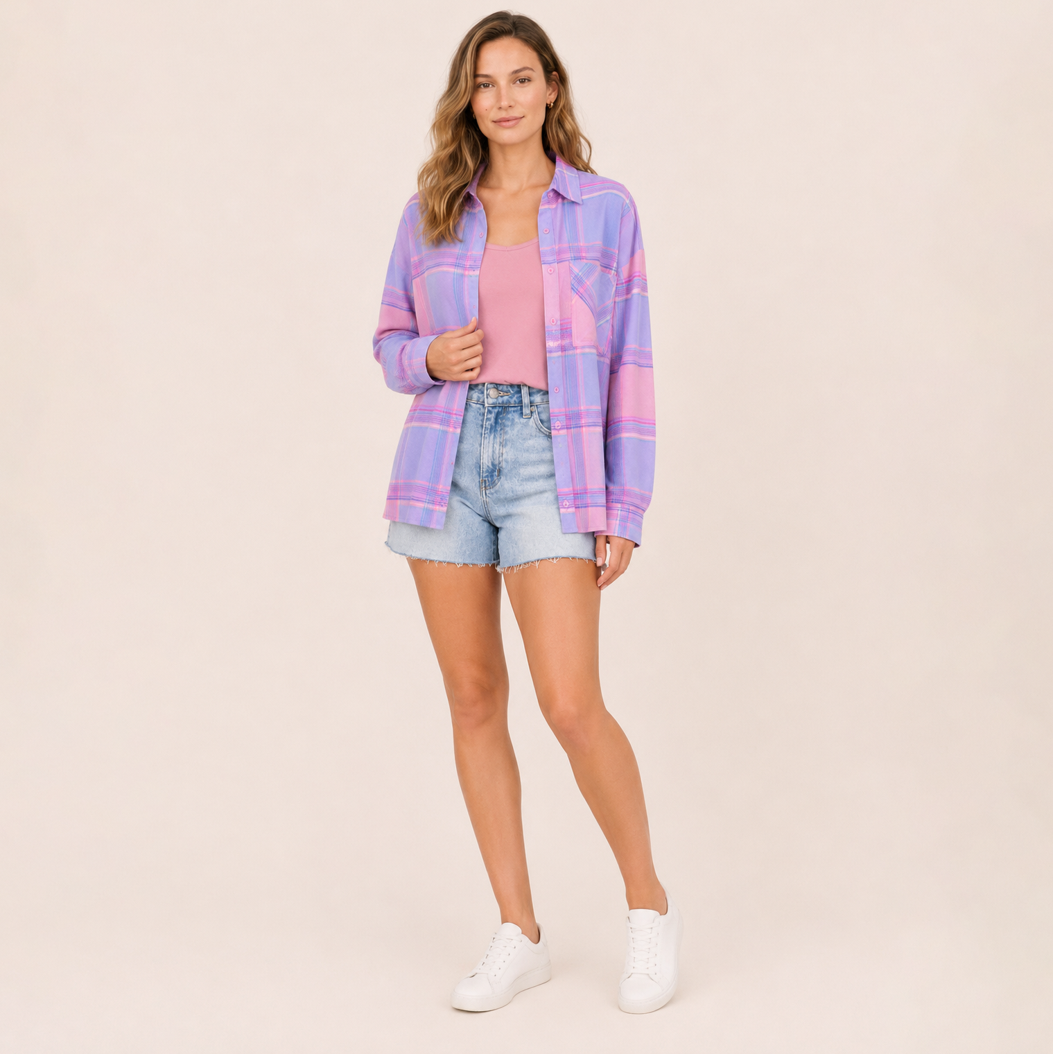 Soft Brushed Spring Pink Plaid Shirt