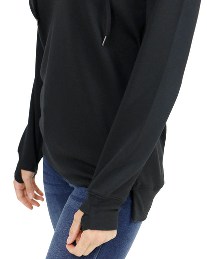 detail stock shot of black hooded pullover