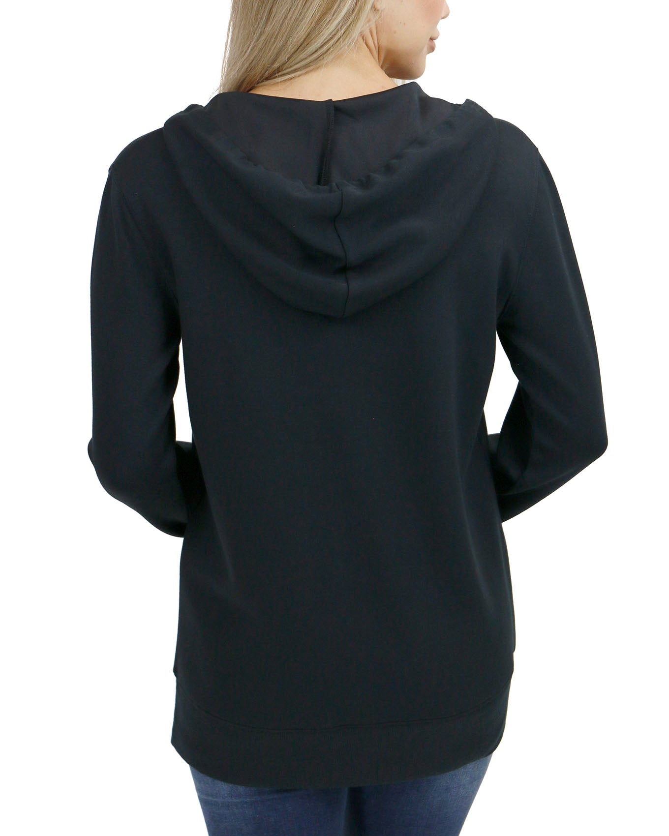 back view stock shot of black hooded pullover