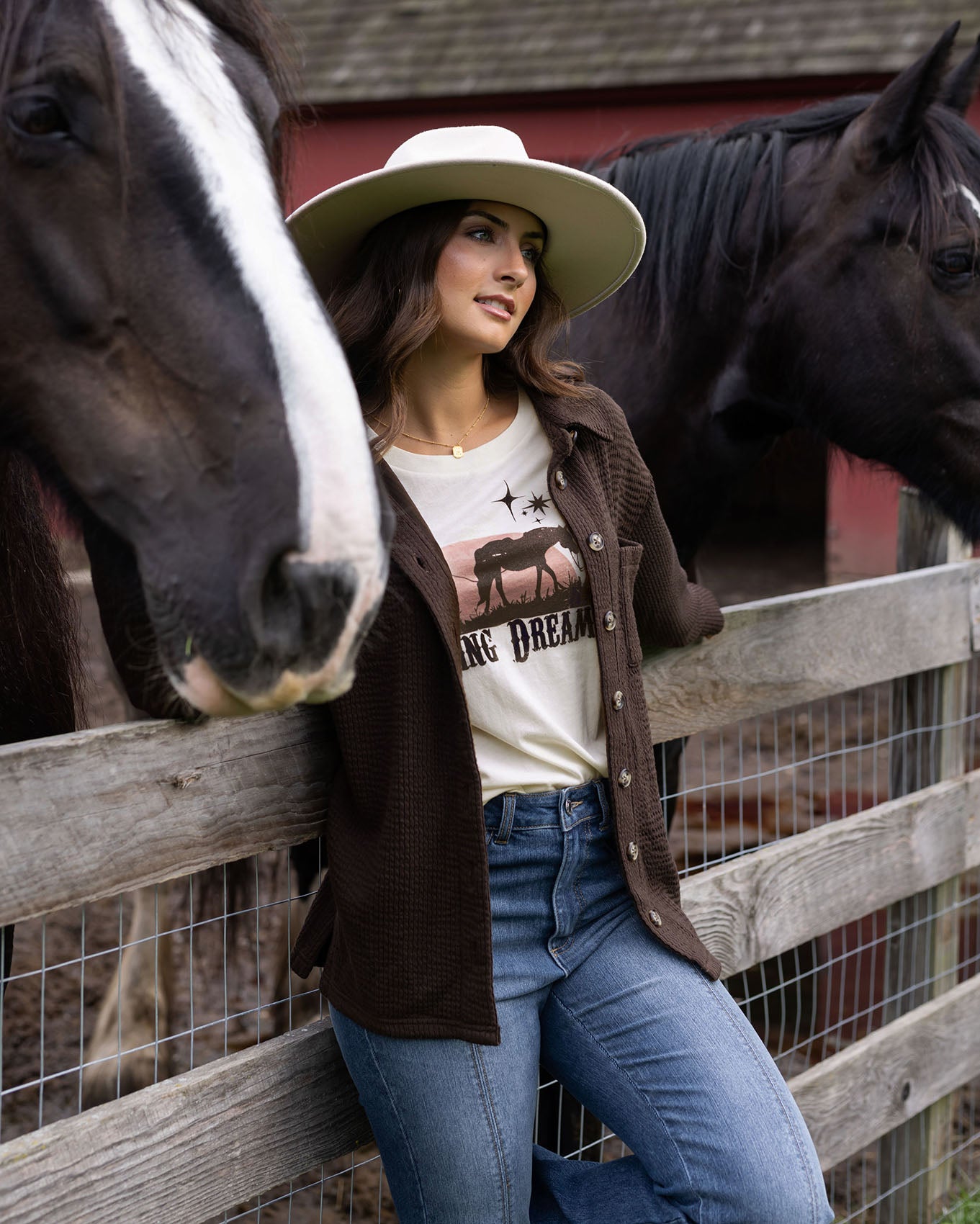 styled view of brown ribbed shacket