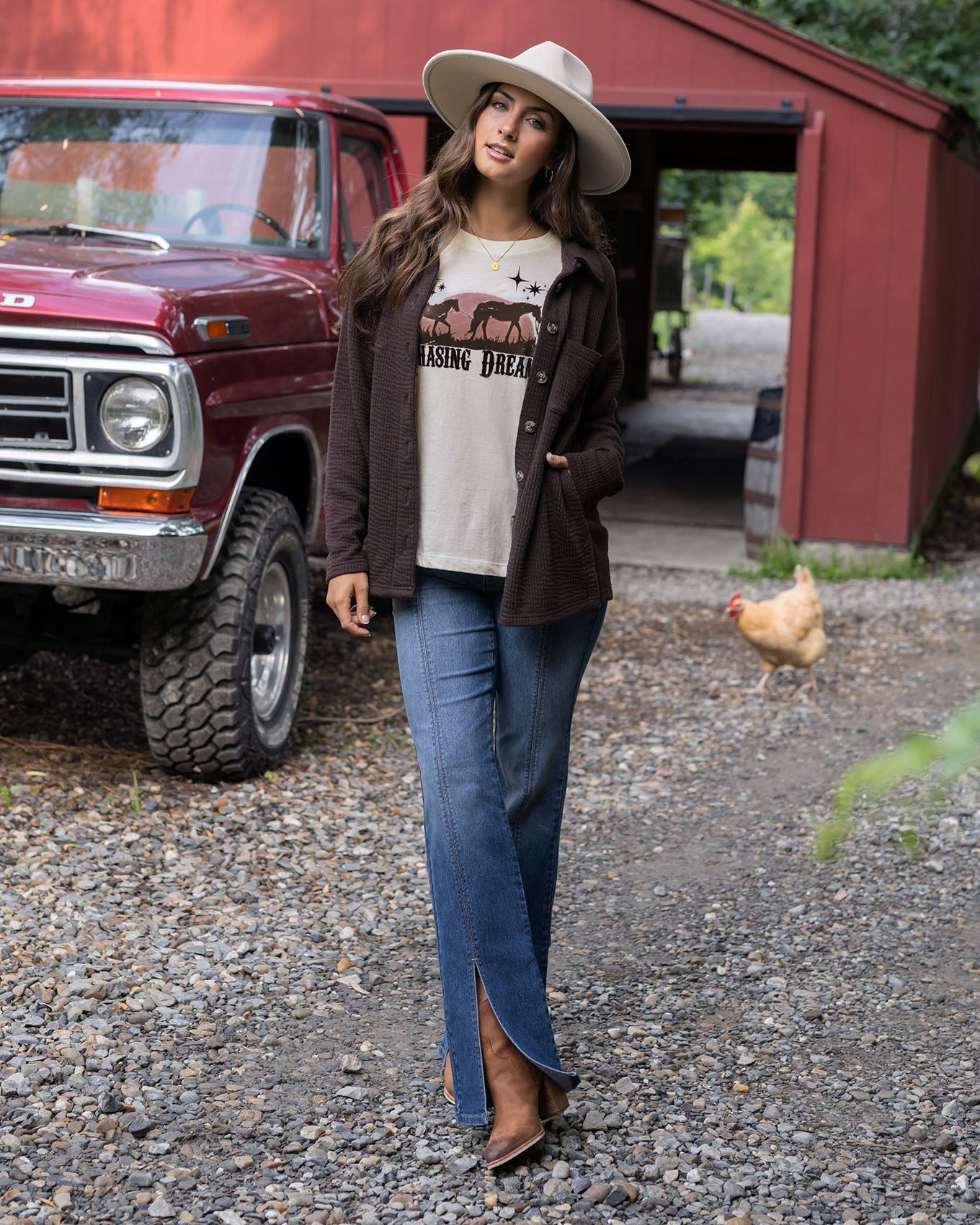 styled view of brown ribbed shacket