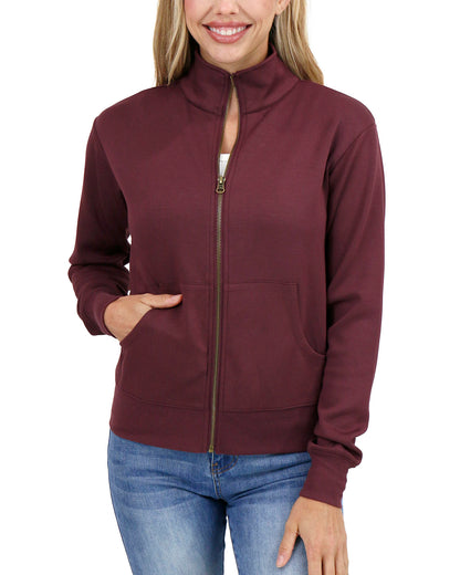 front view zipped stock shot of raisin luxe knit zip up jacket