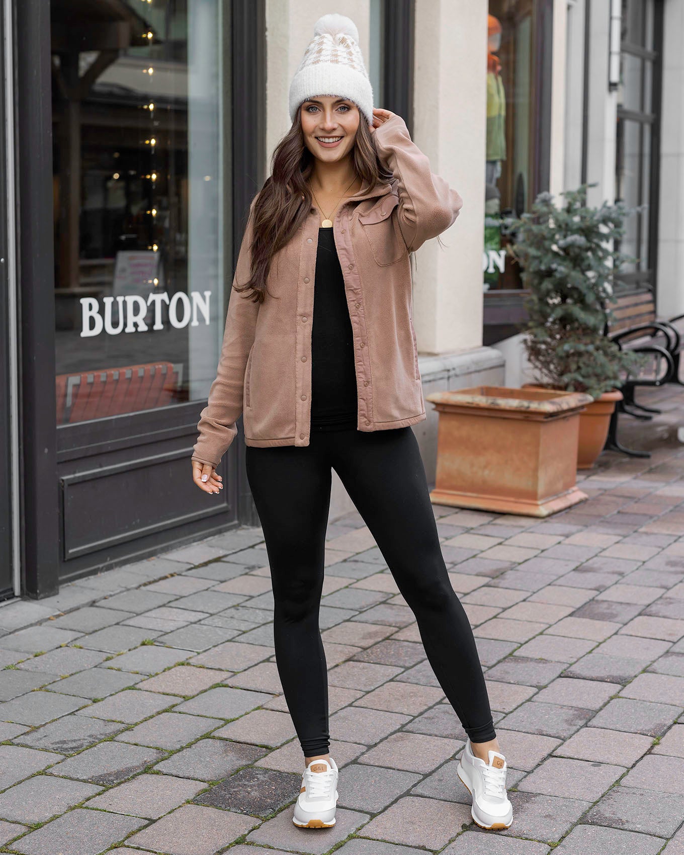 Full body view of Cappuccino Luxe Teddy Fleece Jacket