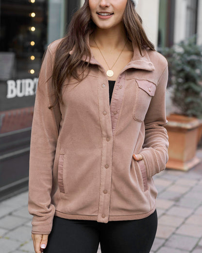 Front view of Cappuccino Luxe Teddy Fleece Jacket