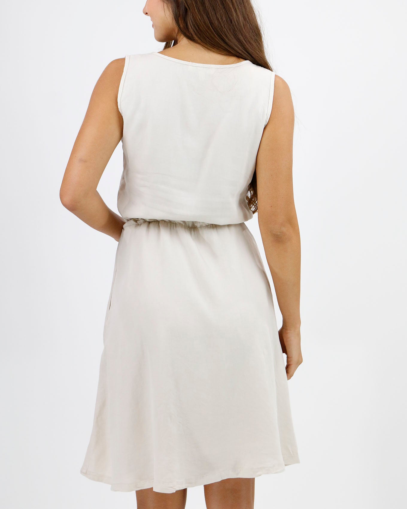 Back view stock shot of tencel lyocell day dress in natural