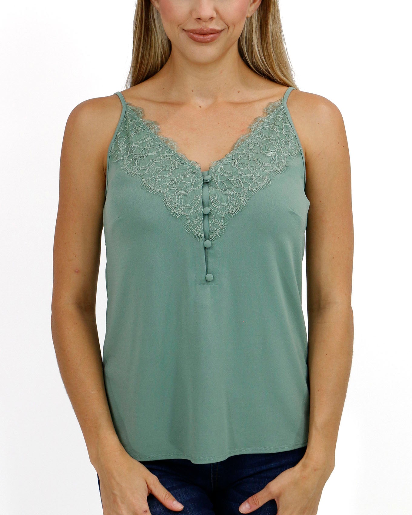 Button Lace Trim Cami in Frosted Grove - FINAL SALE - Grace and Lace