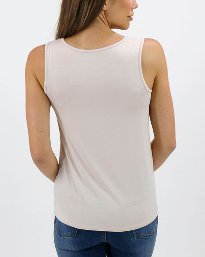 Cut-Out Perfect Scoop Neck Tank in Linen