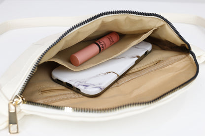 Faux Leather Ivory Belt Bag w/ Guitar Strap