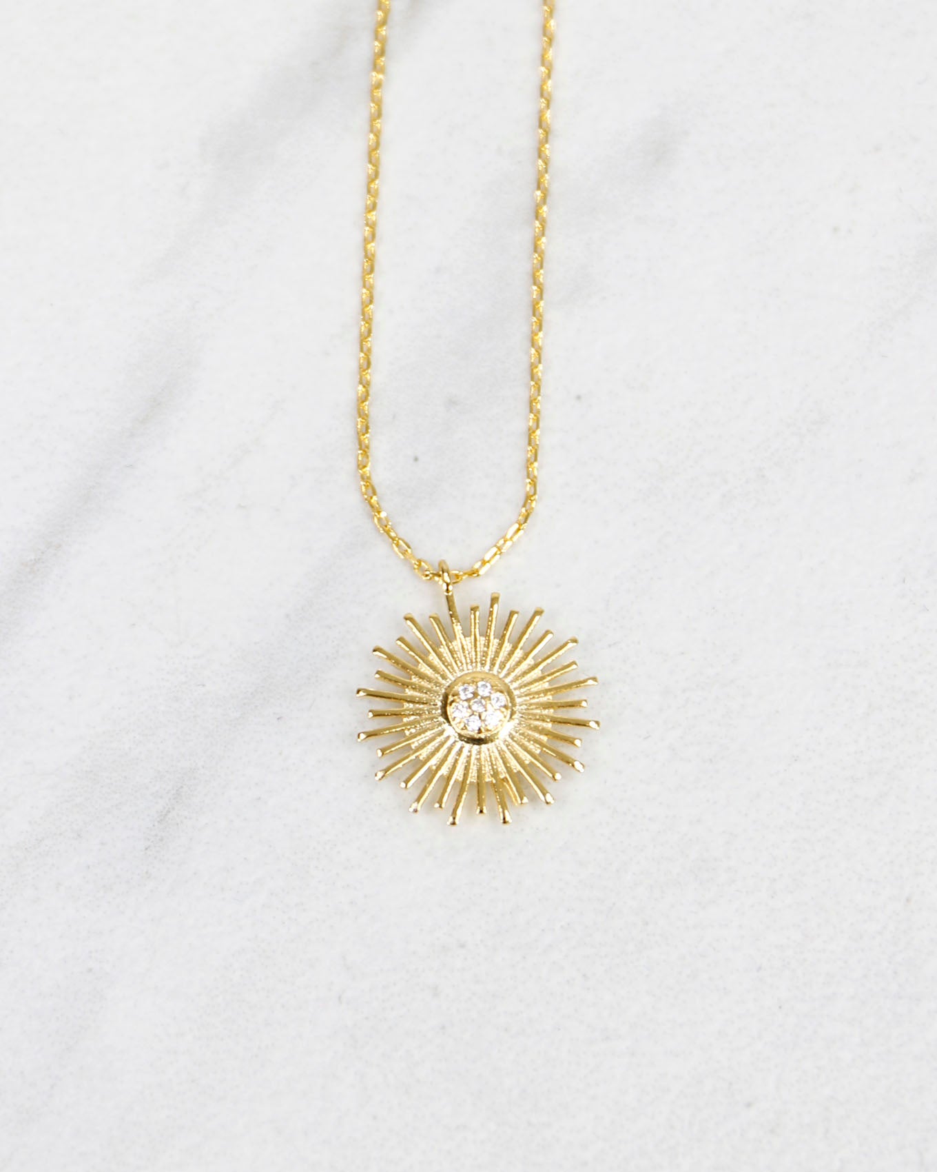 Close up of Gold Sunburst Necklace