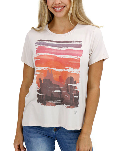 Front stock shot of Scenic Watercolor VIP Favorite Perfect Scoop Neck Graphic Tee