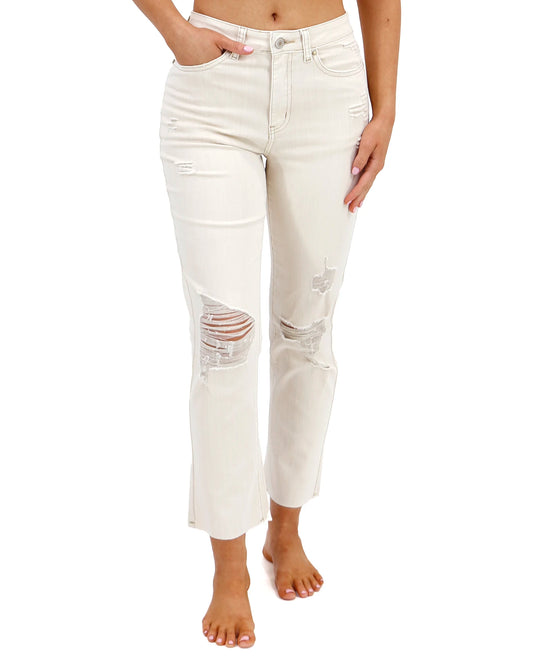 Mel's Fave Distressed Cropped Straight Leg Colored Denim in Natural