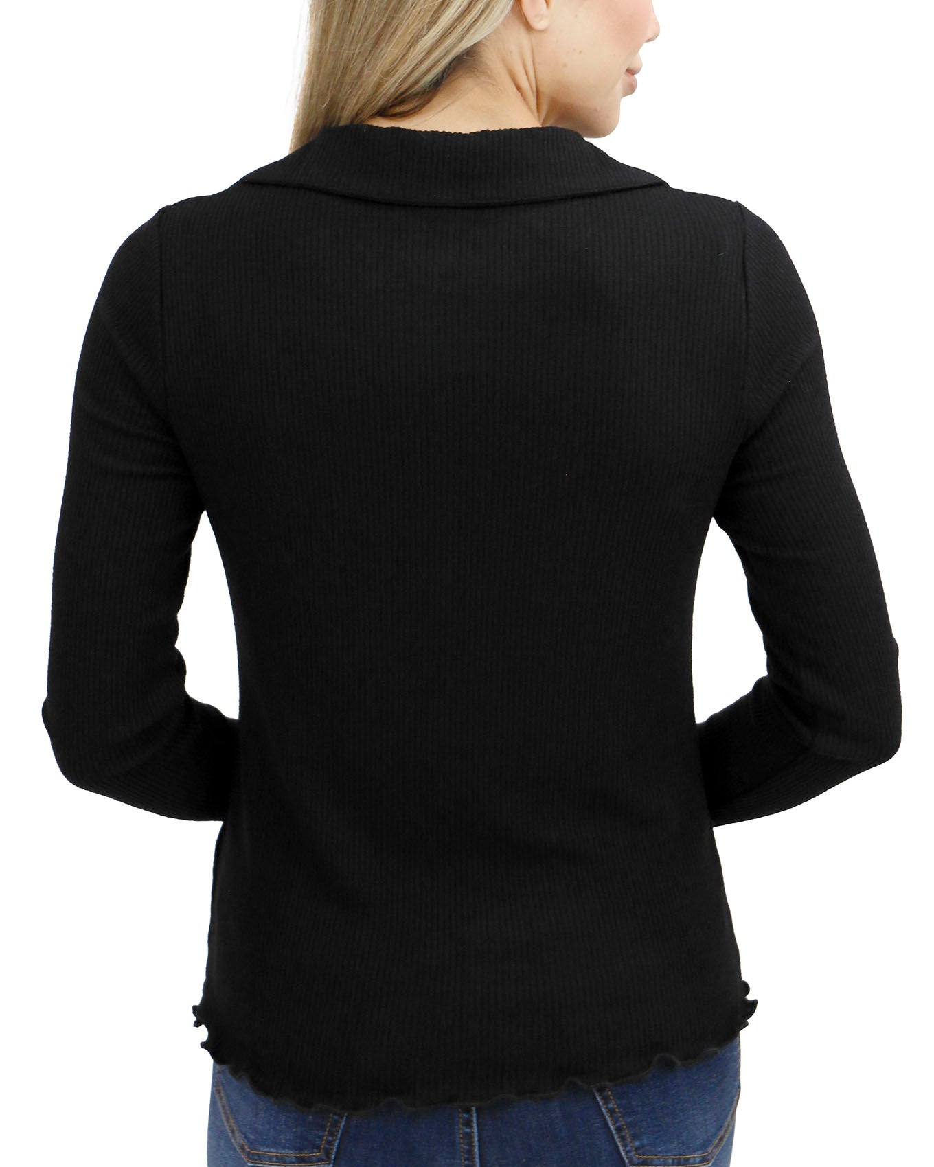 back view stock shot of macy day ribbed top in black