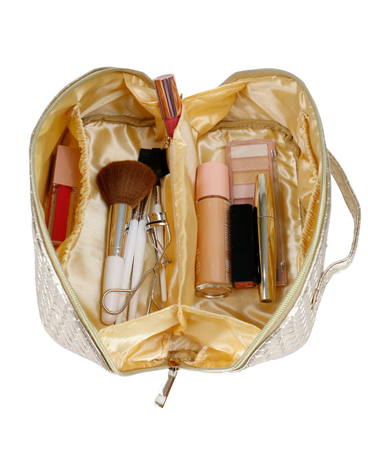 Front view of Gold Makeup Bag