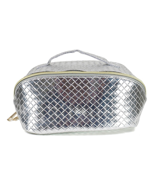 Front view of Silver Makeup Bag