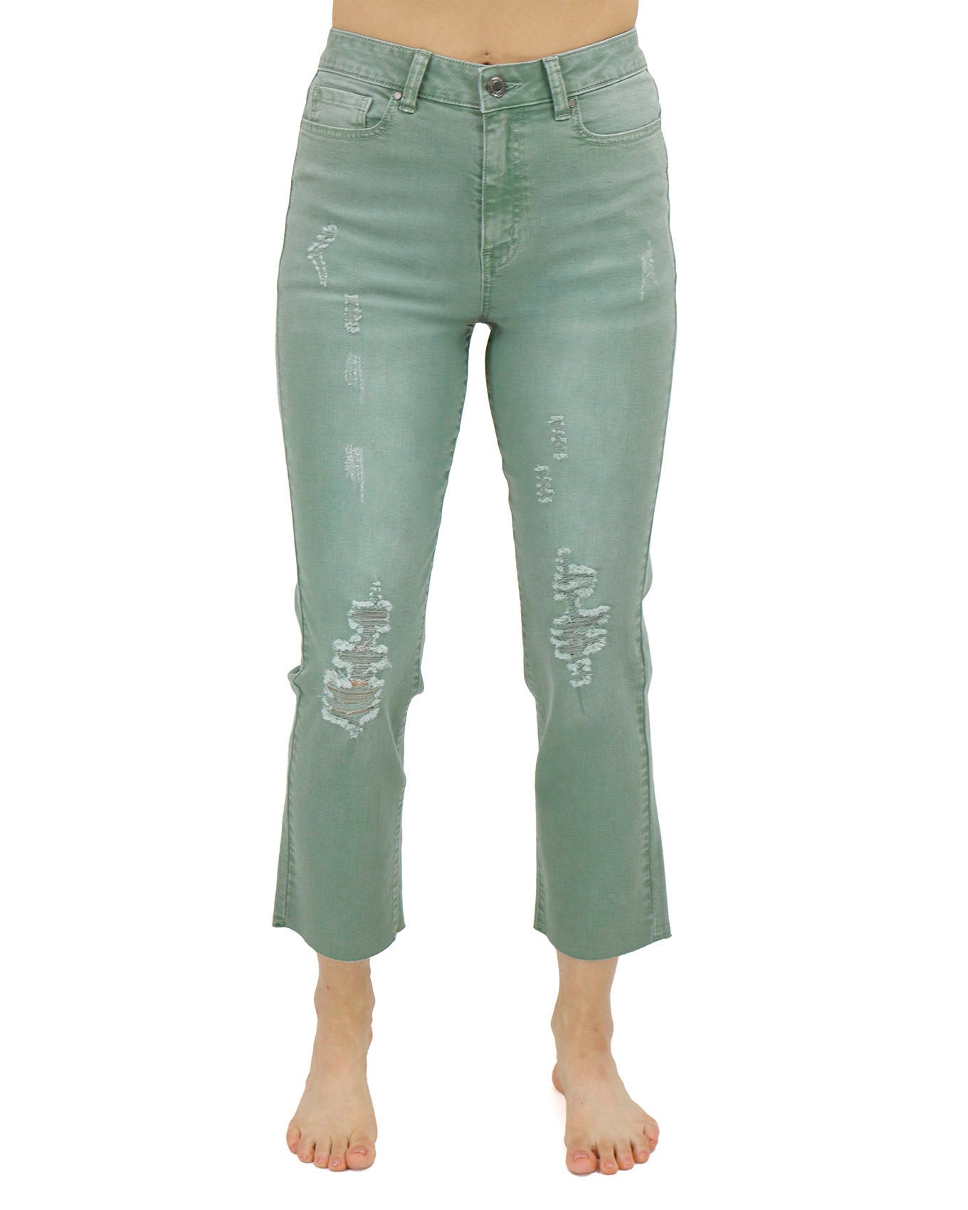 Mel's Fav Distressed Straight Cropped Denim - Mid wash - Grace and Lace