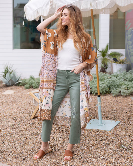 Front view of Dusty Olive Mel’s Fave Distressed Cropped Straight Leg Colored Denim