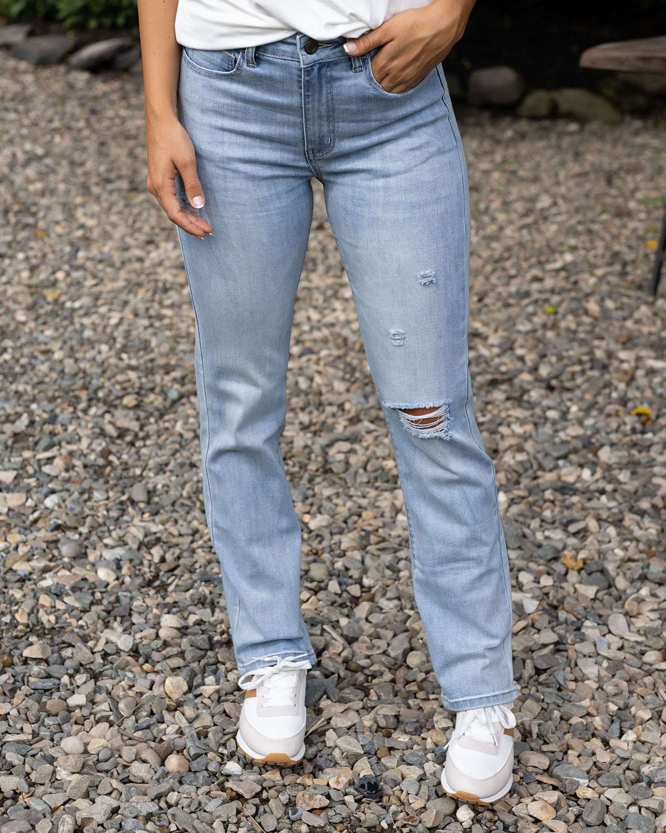 Mel&#039;s Fave Distressed Light Mid-Wash Full Length Jeans - Grace and 