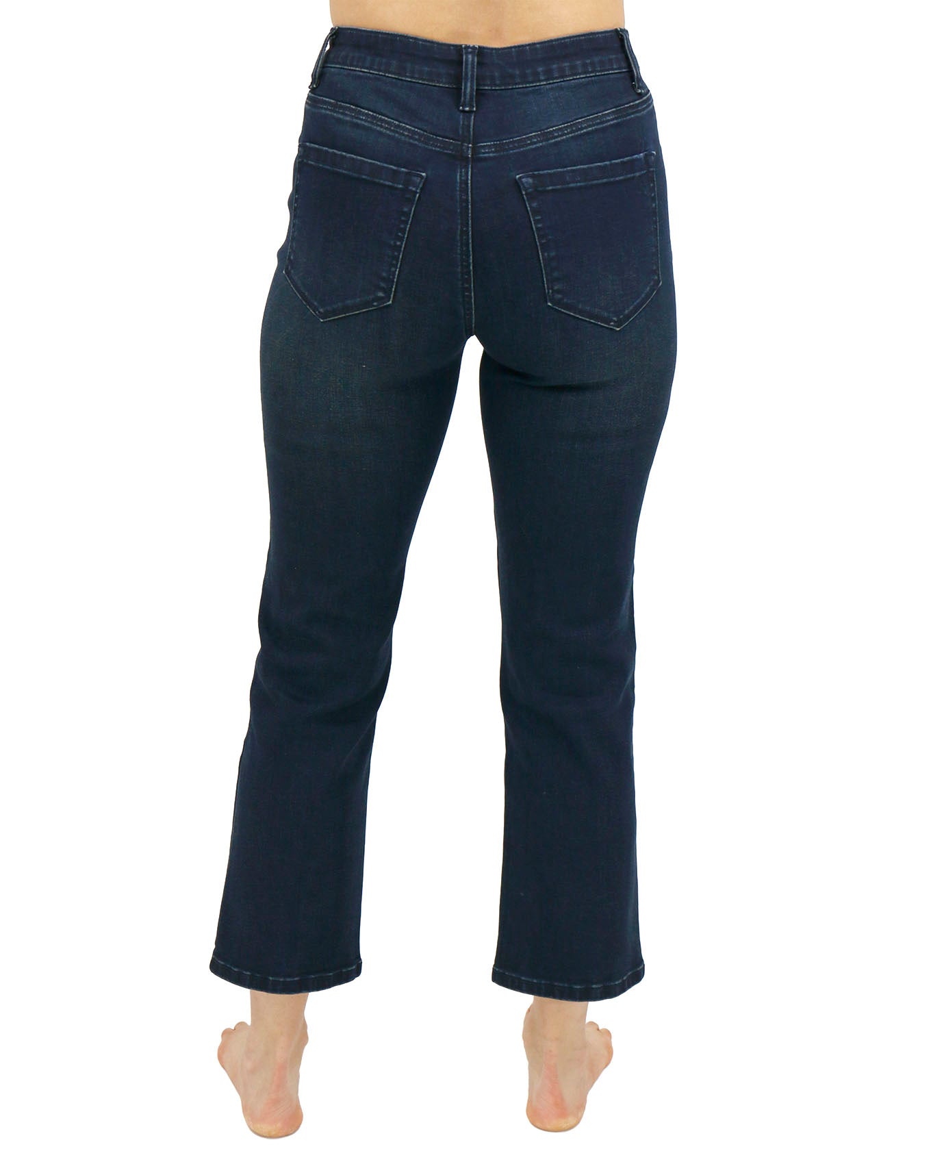 Back stock shot of Dark Denim Mel’s Fave Distressed Cropped Straight Leg Denim