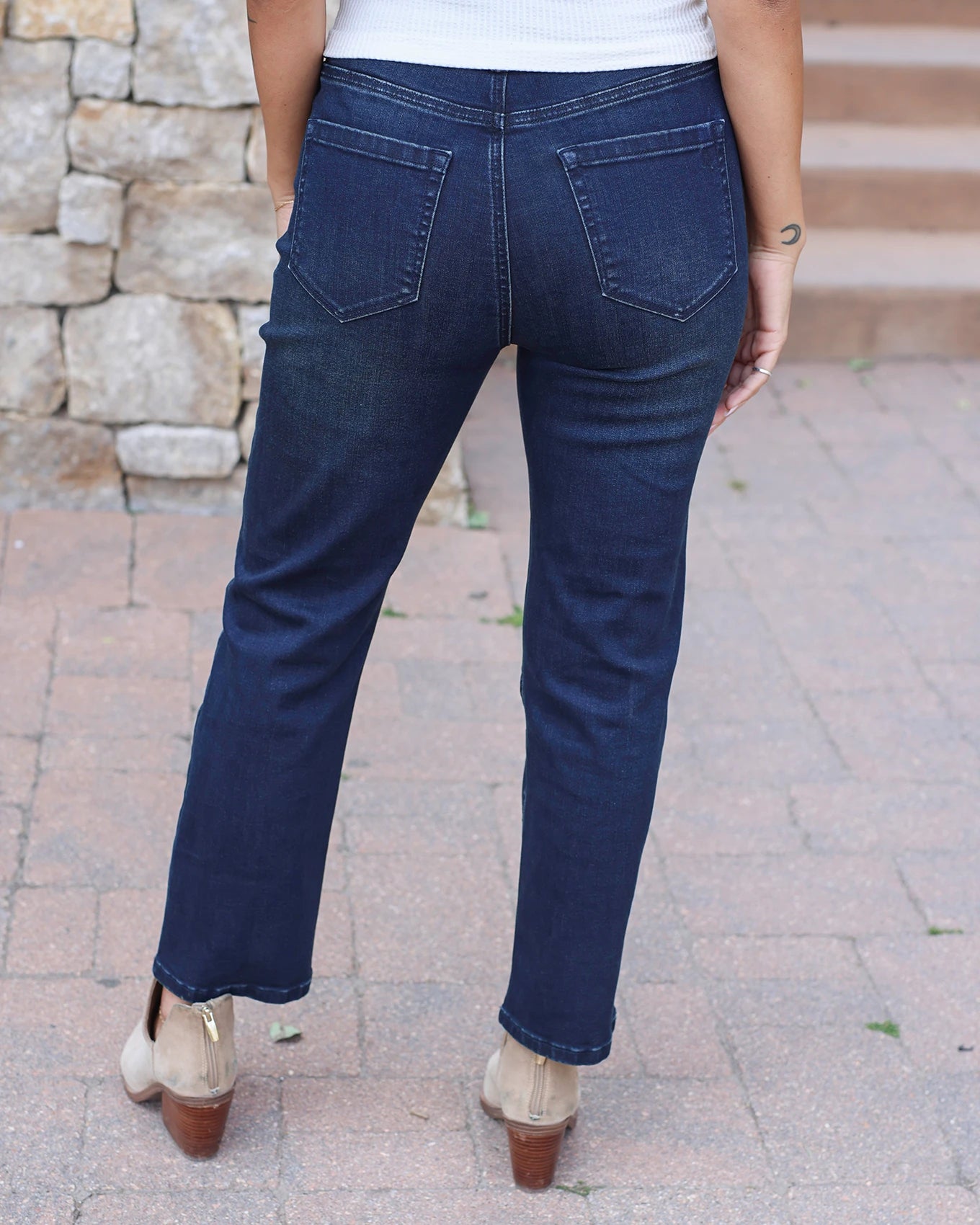Mel's Fave Non Distressed Straight Leg Cropped Denim in Dark Denim