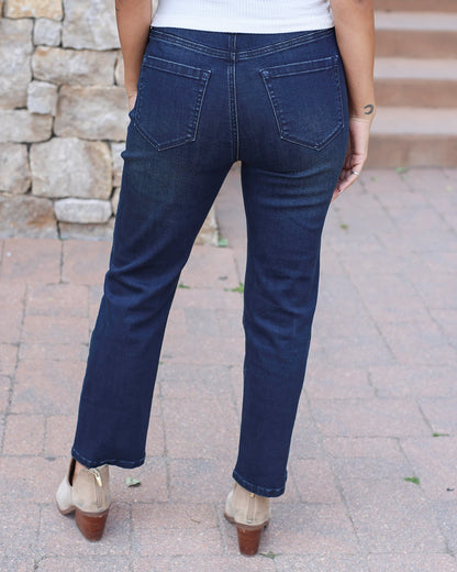 Mel's Fave Non Distressed Straight Leg Cropped Denim in Dark Denim