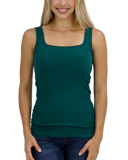front view stock shot of emerald square neck perfect fit tank top