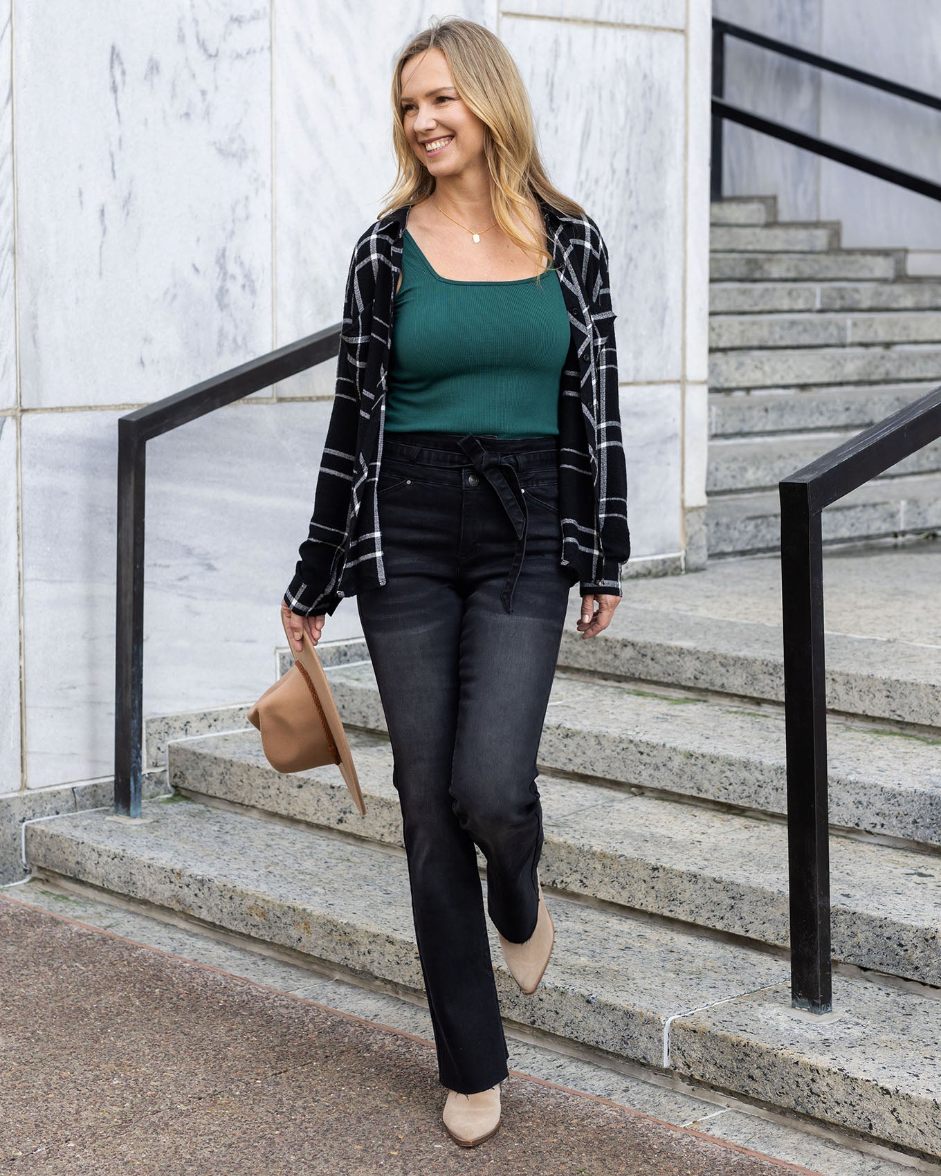 styled full body view of square neck perfect fit tank top