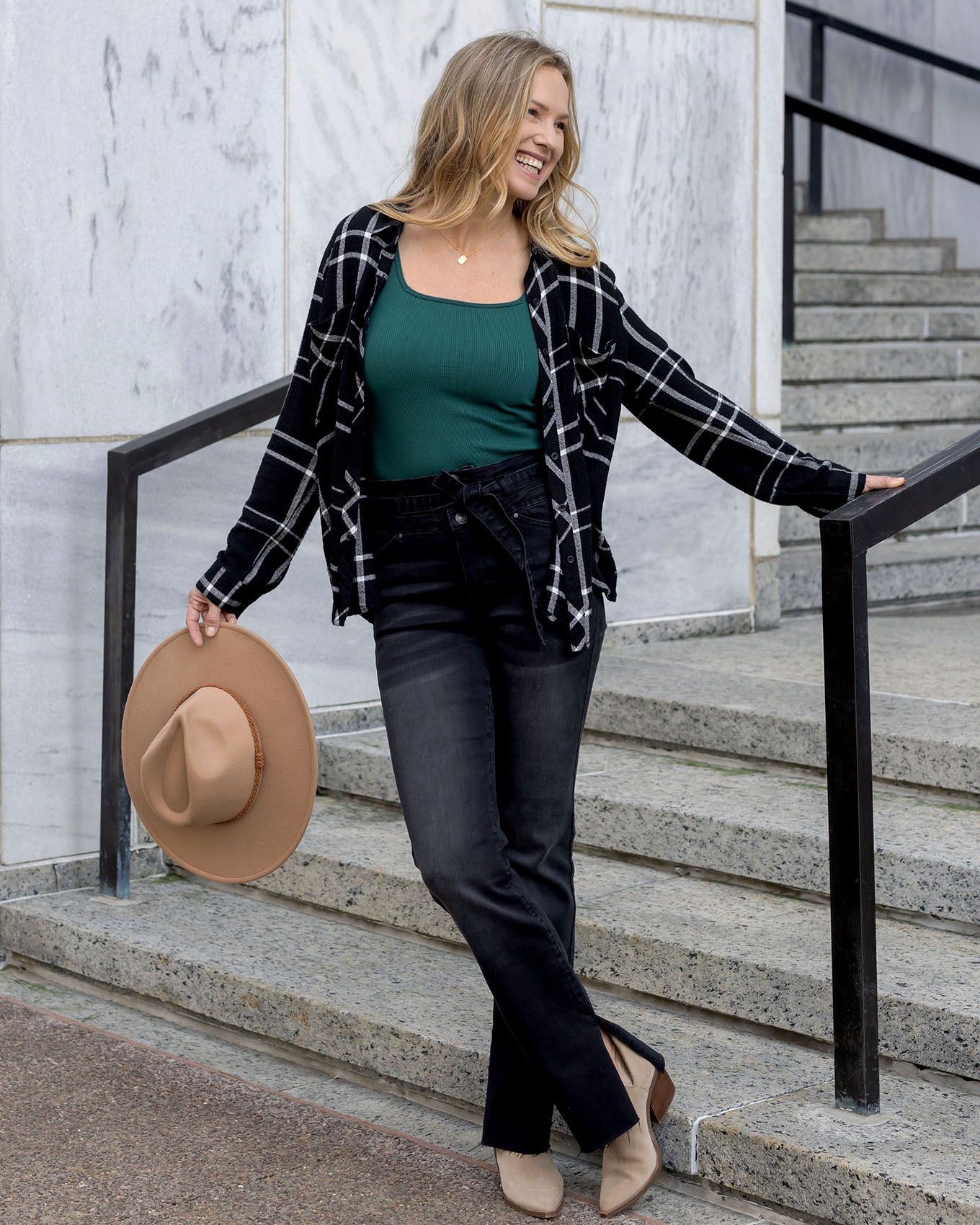 styled view of ribbed square neck in emerald