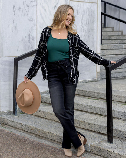 styled view of ribbed square neck in emerald