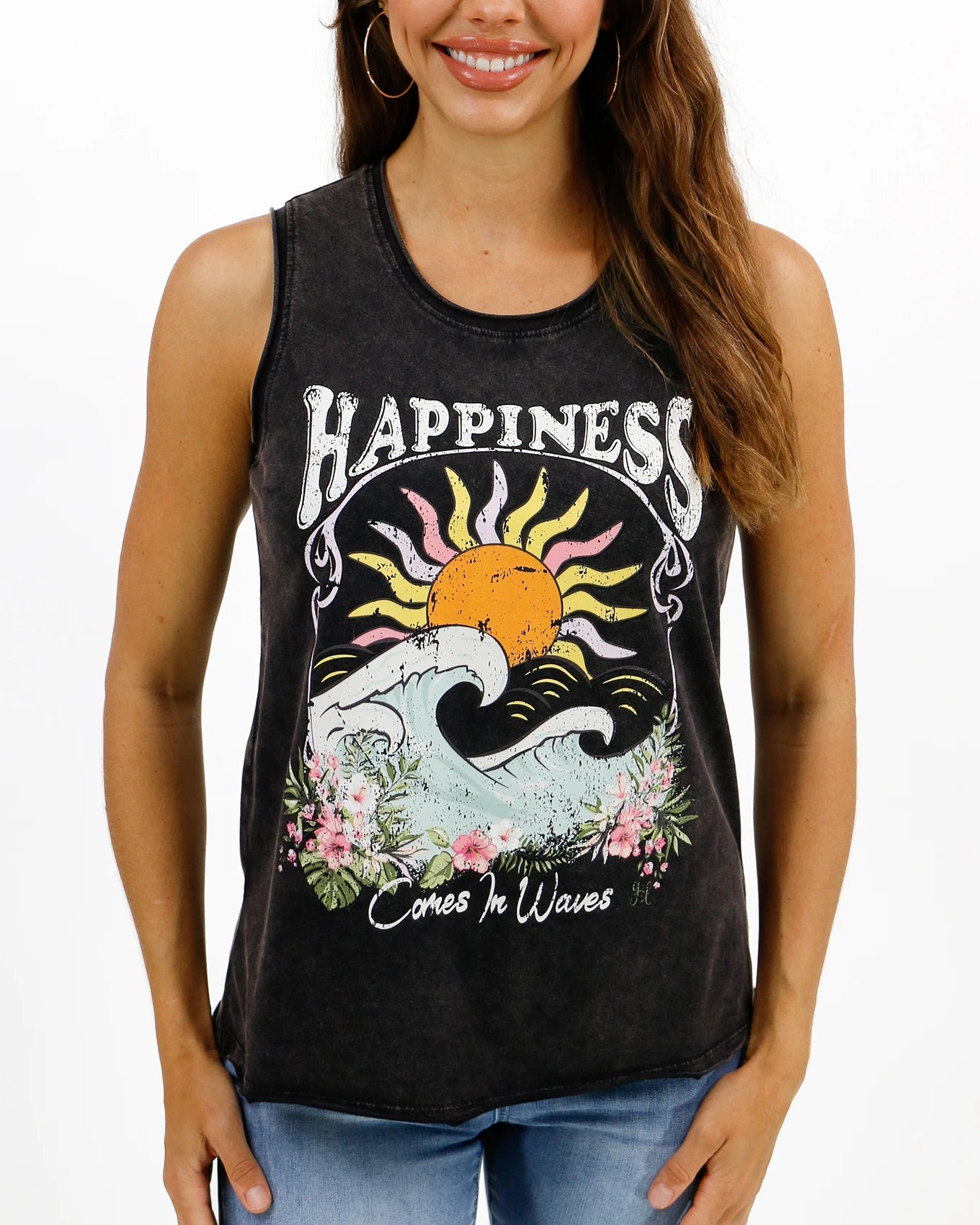 Mineral Washed Graphic Tank - Happiness