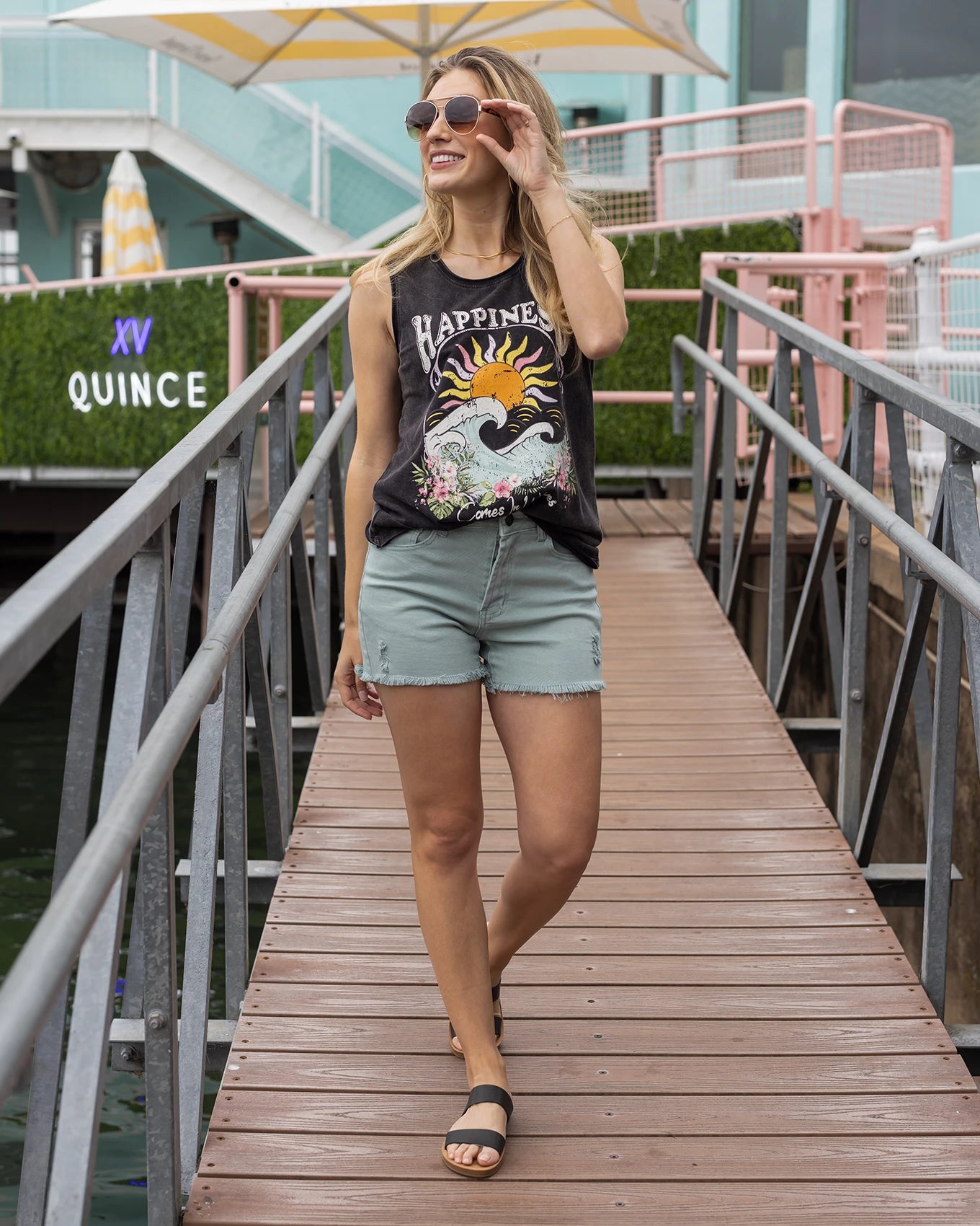 Mineral Washed Graphic Tank - Happiness