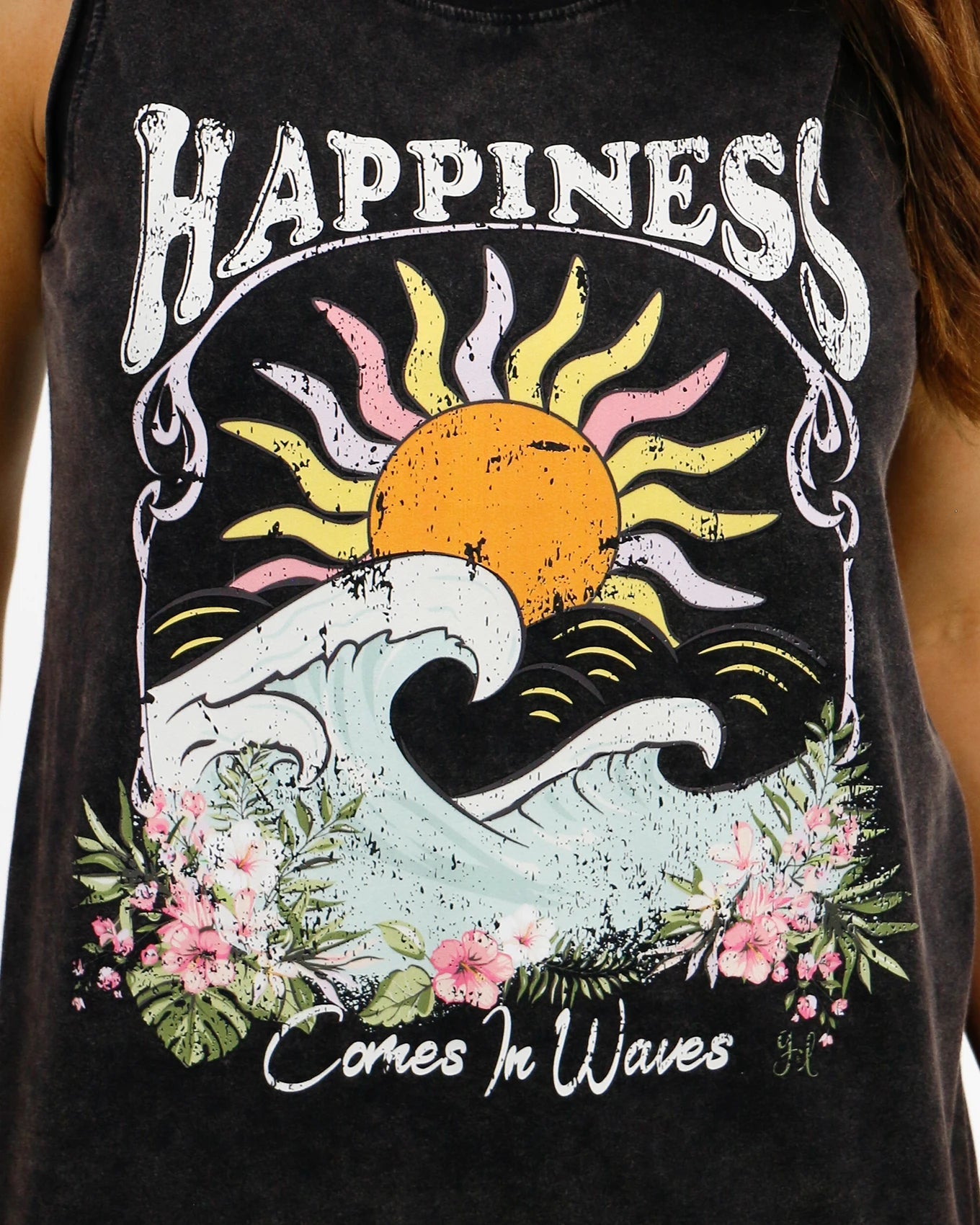 Mineral Washed Graphic Tank - Happiness