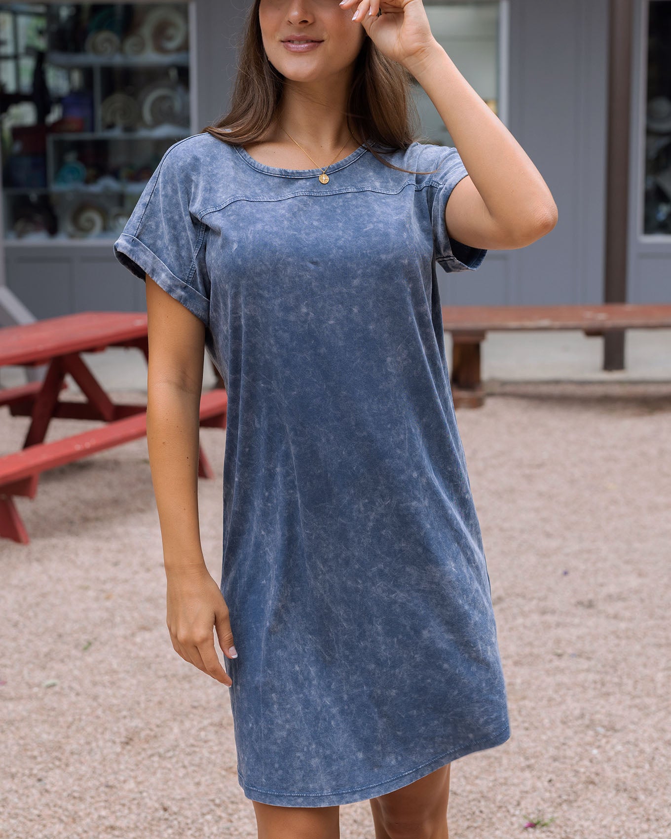 T-shirt dress Washed Navy Front 