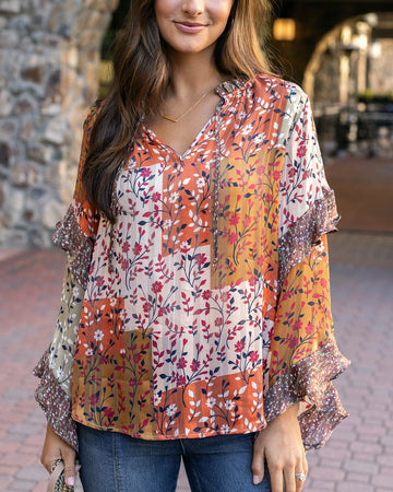 MixedPrintRuffleTop- MixedPrintRuffleTop-