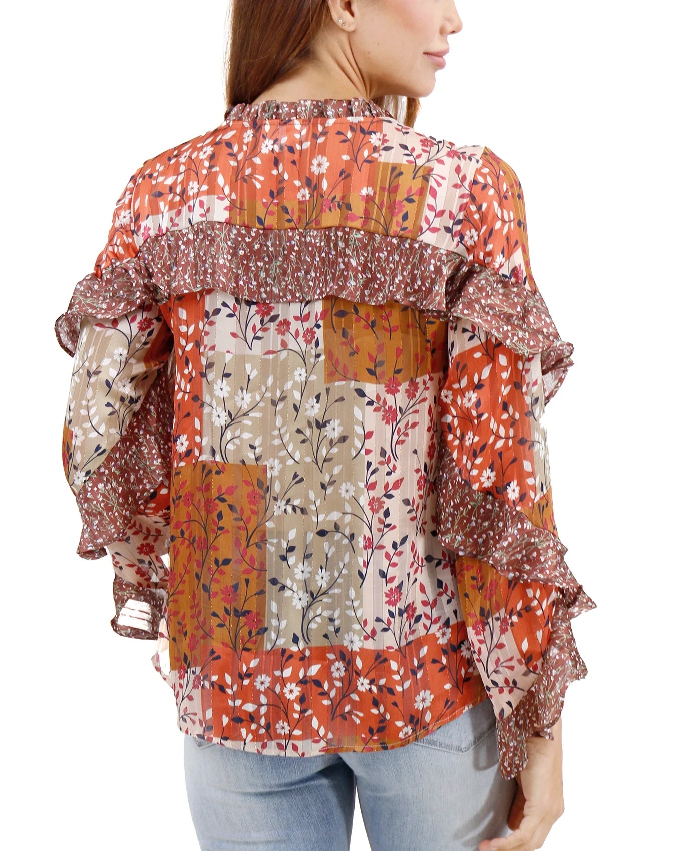 Mixed Print Autumn Patchwork Ruffle Top - Grace and Lace