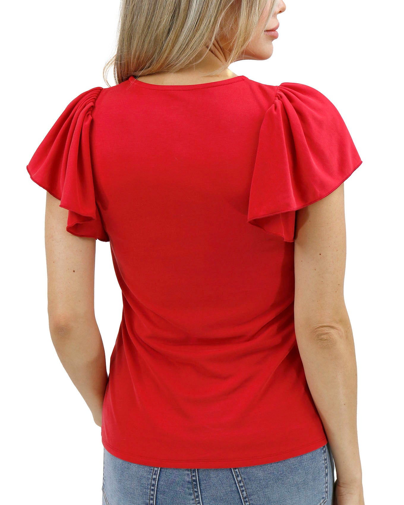 Back stock shot of Cherry Modal Flutter Sleeve Top