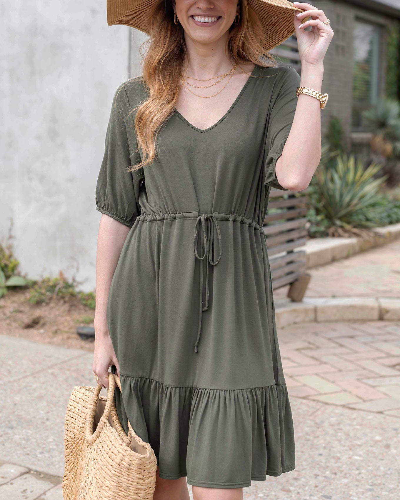 Olive Modal Waist Tie Dress Olive / XS Olive Modal Waist Tie Dress Olive / XS