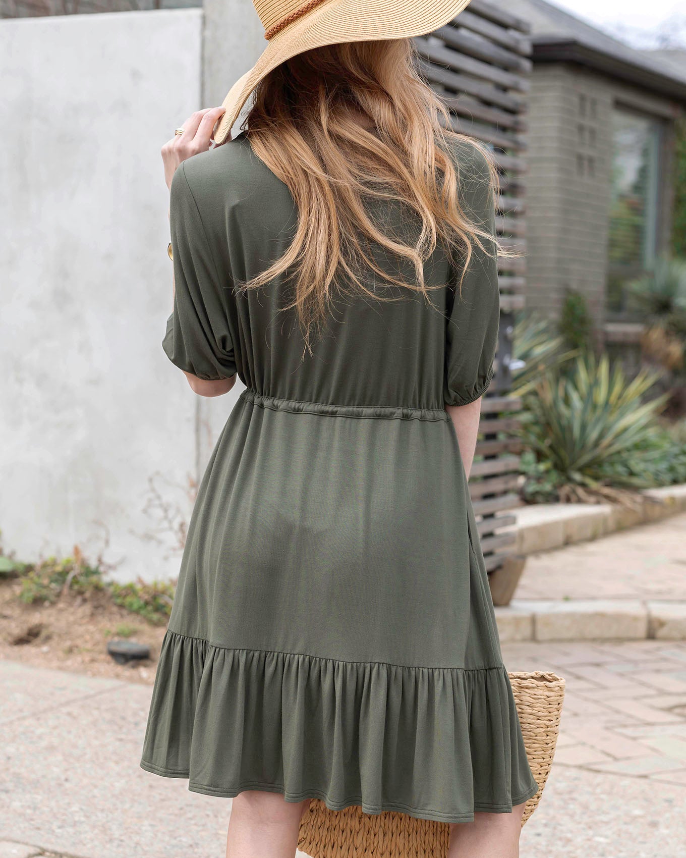 Olive Modal Waist Tie Dress - Grace and Lace