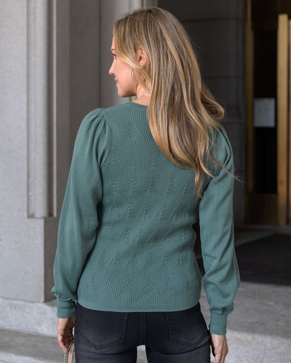 back view of pointelle sweater