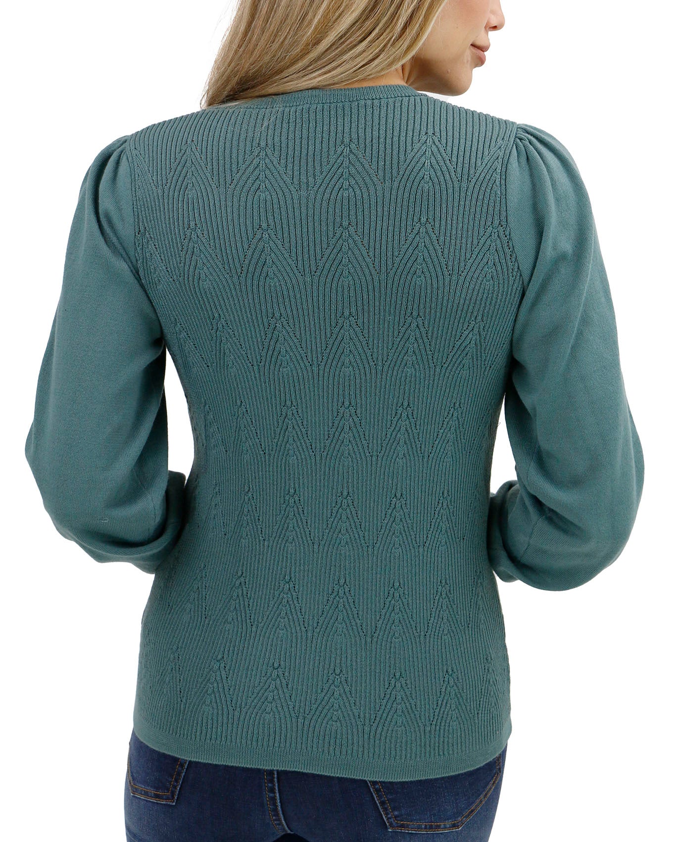 back view stock shot of pointelle sweater