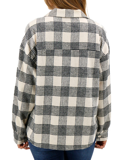 back view stock shot of flannel plaid shacket
