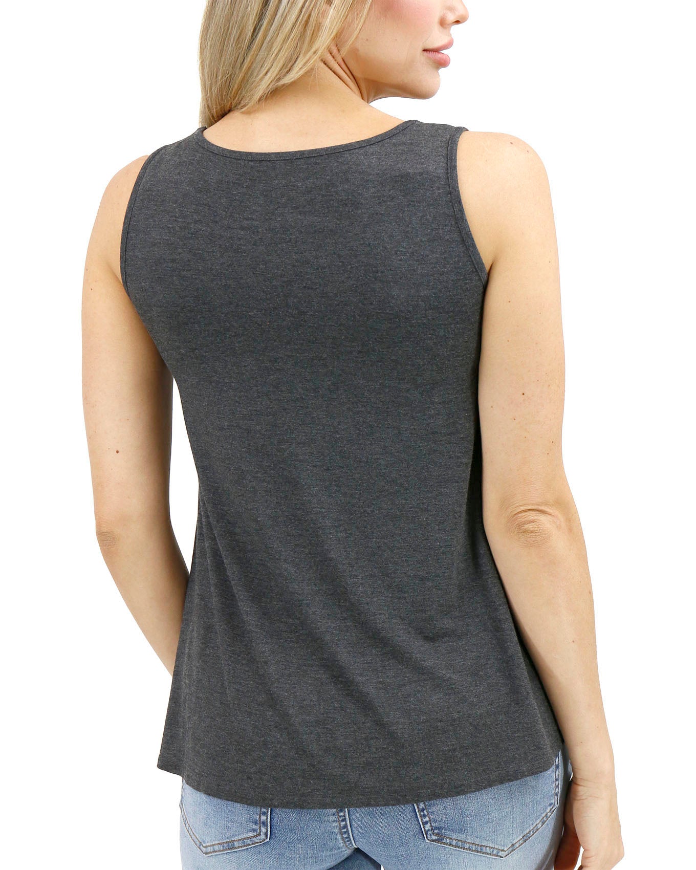 Back stock shot of Charcoal Perfect Pocket V-Neck Tank