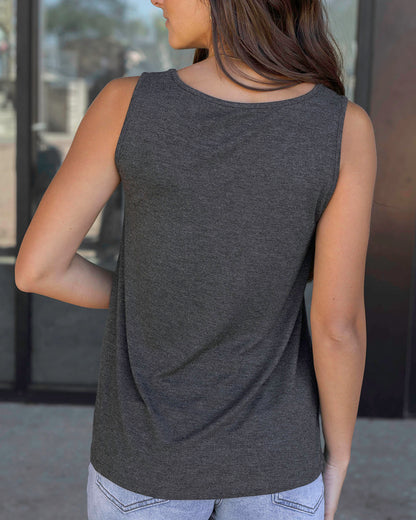 Back view of Charcoal Perfect Pocket V-Neck Tank