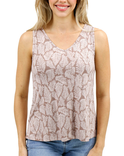 Front stock shot of Neutral Leaf Perfect Pocket V-Neck Tank