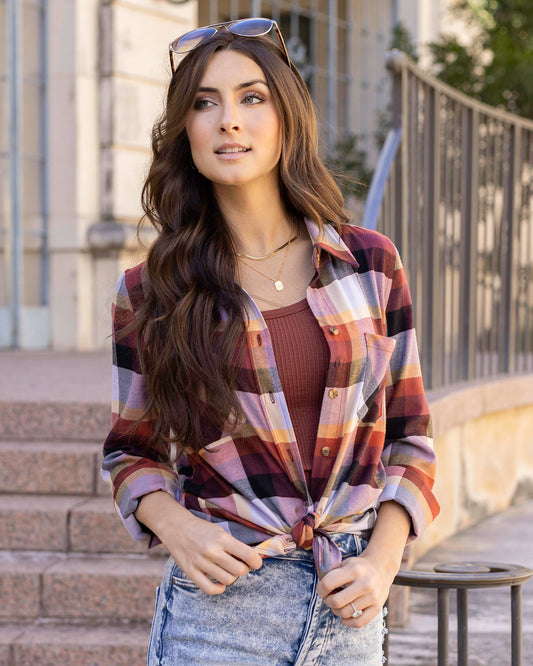 front view of plaid flannel top