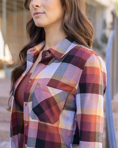 detail view of plaid flannel top
