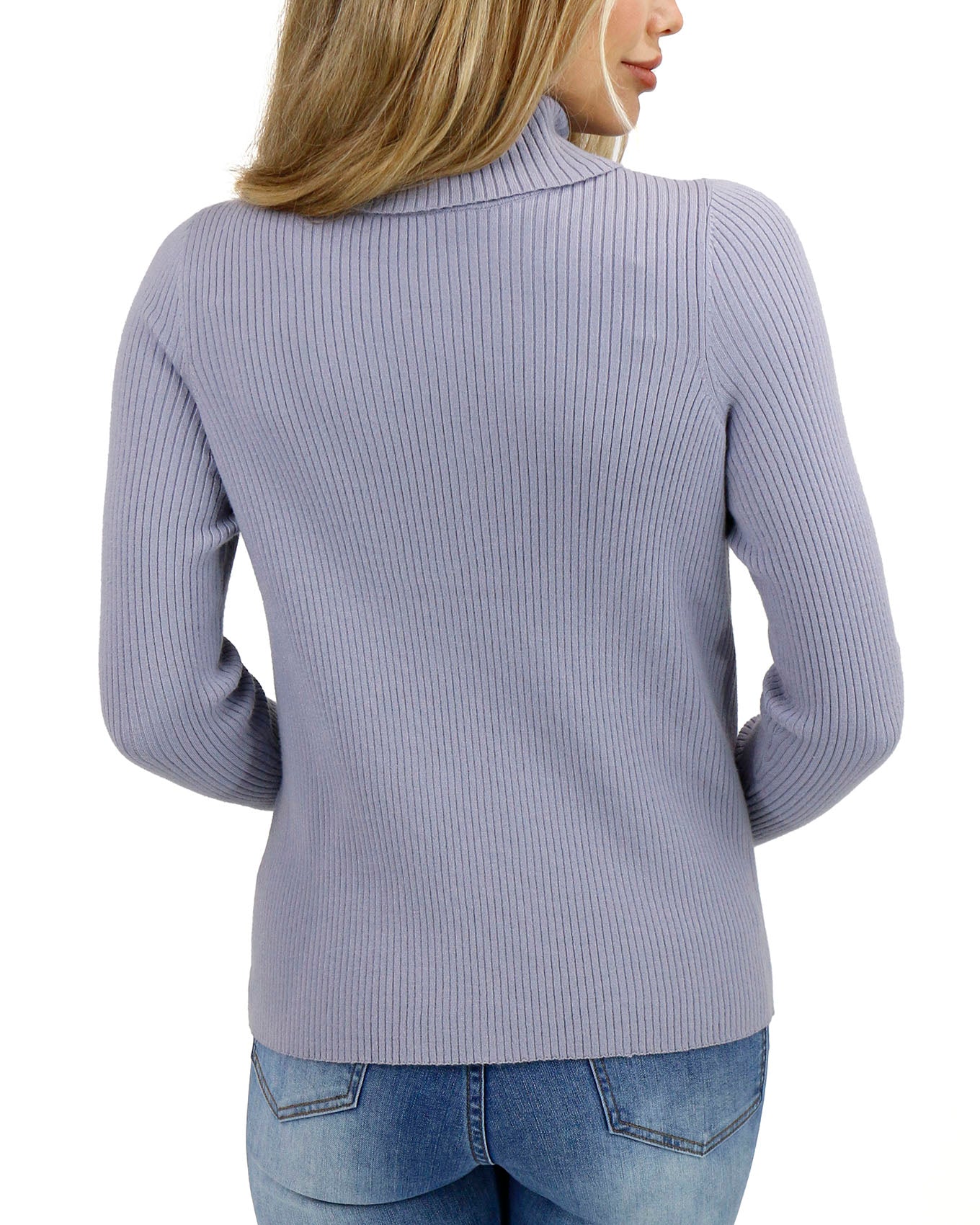 back view stock shot of light blue ribbed turtleneck