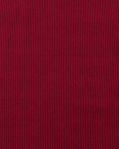 detail view of red ribbed turtle neck