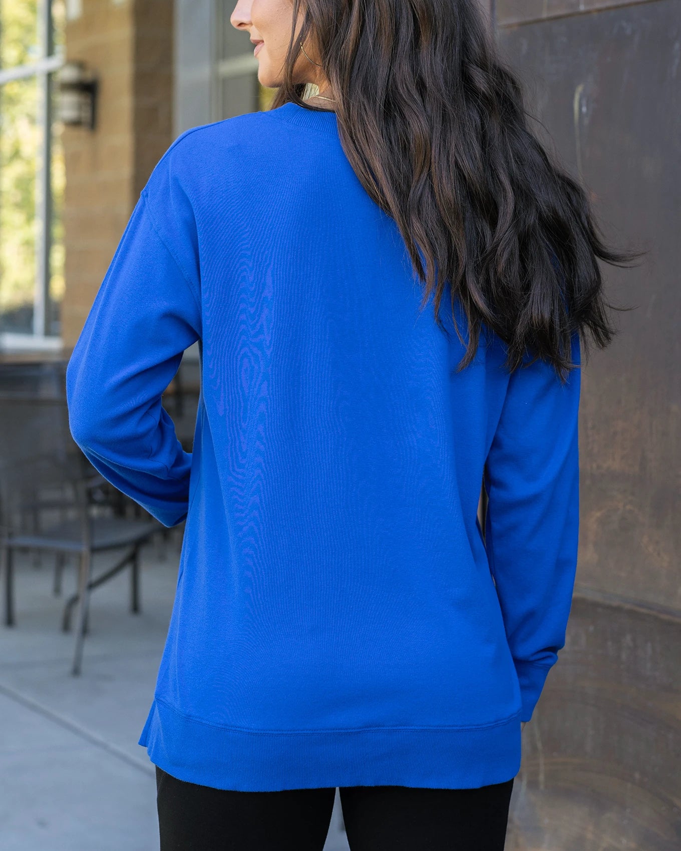 blue long sleeve top
